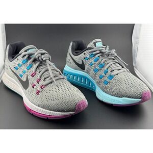 Nike Air Zoom Structure 19-Grey Blue Pink, Running Shoes, 806584-005, Womens 6.5